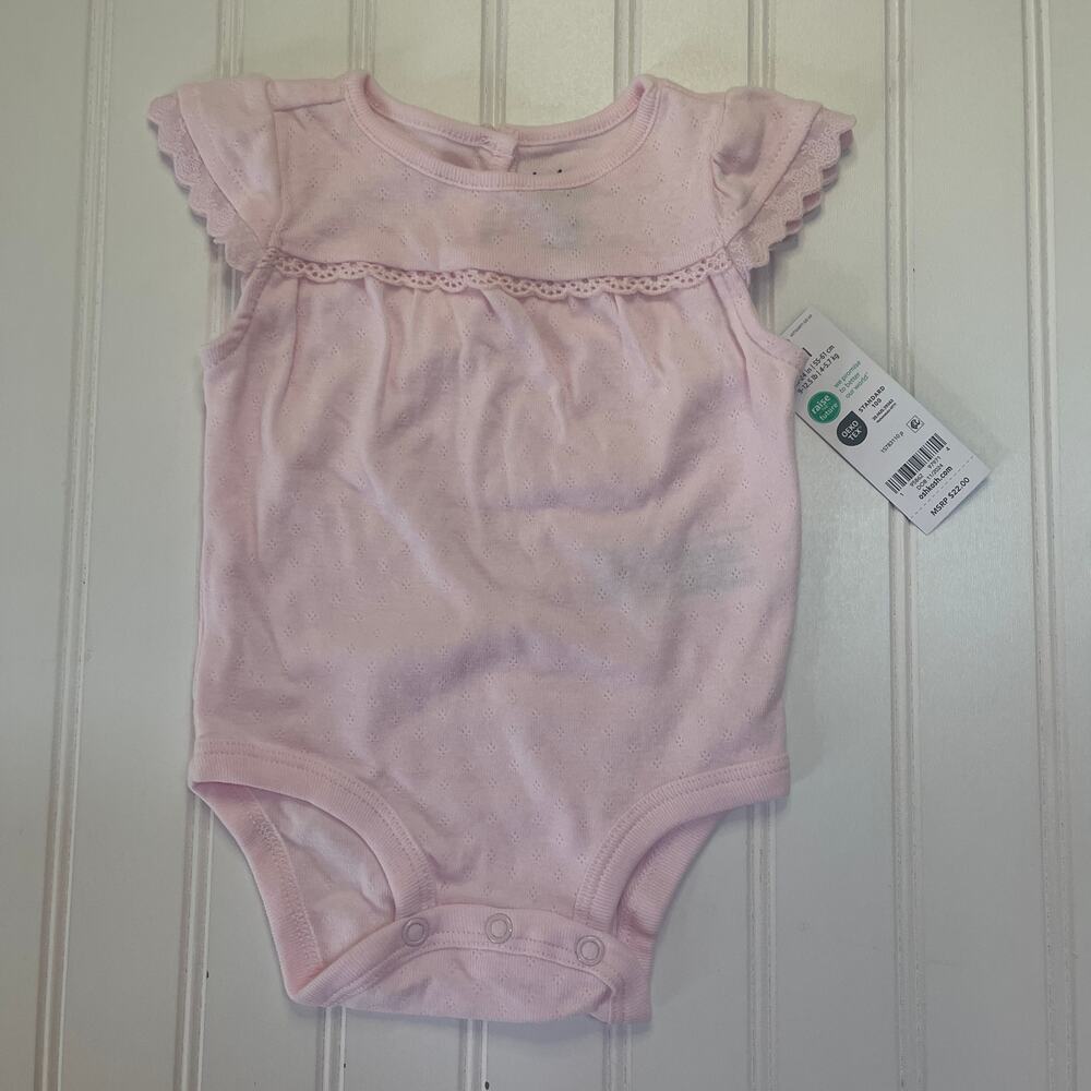 NWT Oshkosh Baby B'Gosh Pink Flutter Sleeve Bodysuit Eyelet Size Girls 3 Months